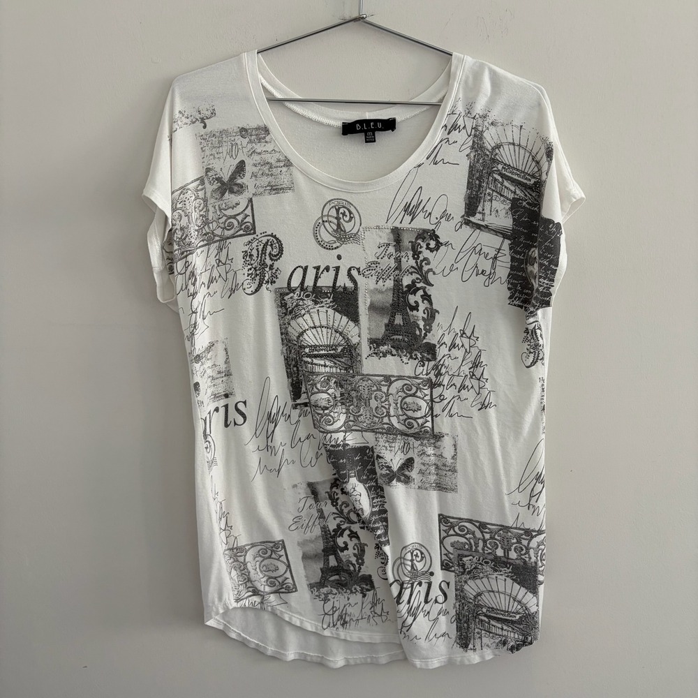 B.L.E.U. Paris Graphic Print Short Sleeve T-Shirt White Medium